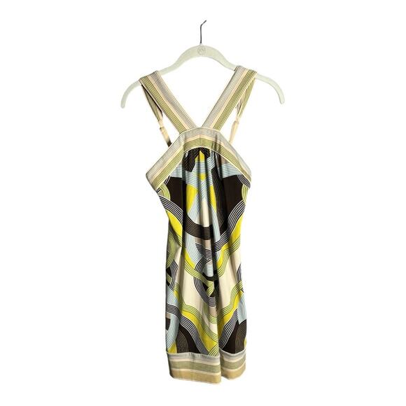 BCBG MaxAzria Brown and Yellow Geometric Print Halter Dress Size XXS - Picture 1 of 7